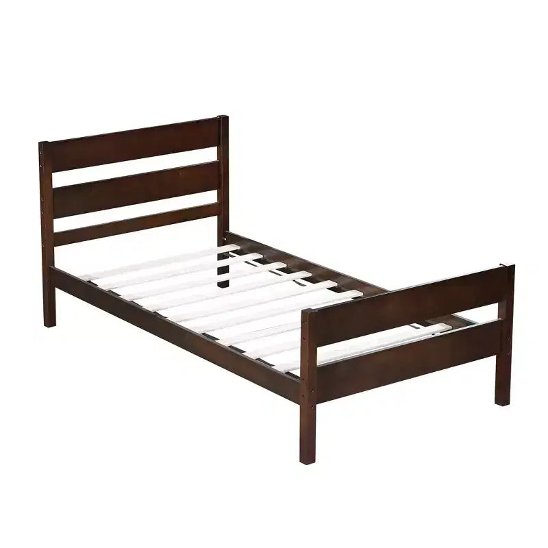 Lit plate-forme double avec tête de lit à lattes horizontales, lit en bois sans sommier pour chambre d'enfant