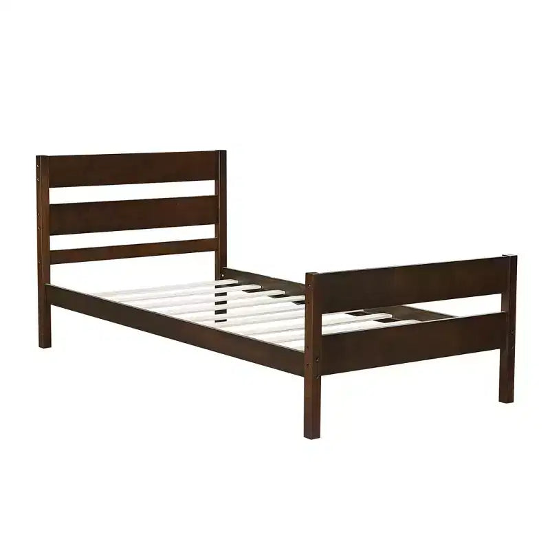Lit plate-forme double avec tête de lit à lattes horizontales, lit en bois sans sommier pour chambre d'enfant