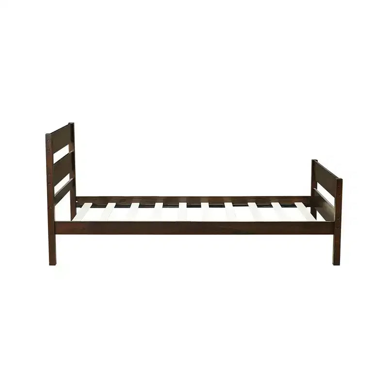 Lit plate-forme double avec tête de lit à lattes horizontales, lit en bois sans sommier pour chambre d'enfant