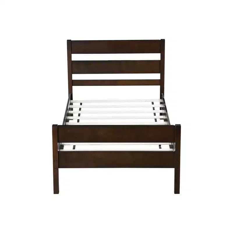 Lit plate-forme double avec tête de lit à lattes horizontales, lit en bois sans sommier pour chambre d'enfant