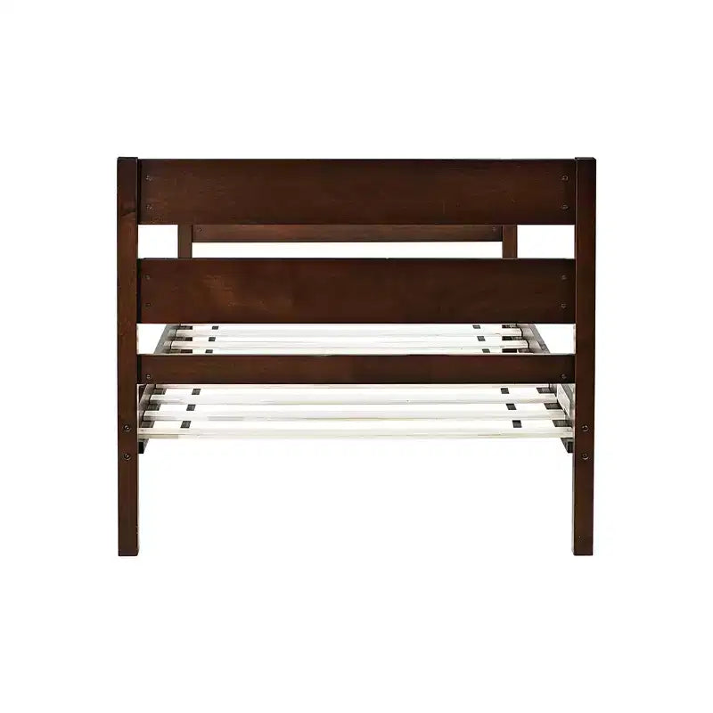 Lit plate-forme double avec tête de lit à lattes horizontales, lit en bois sans sommier pour chambre d'enfant