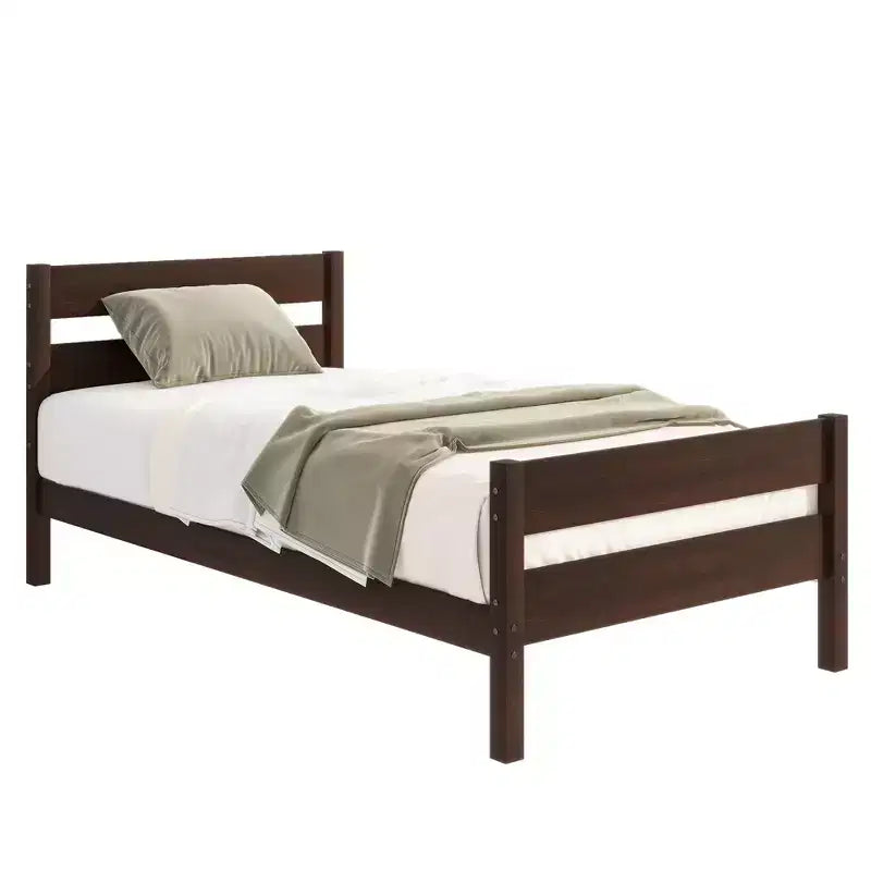 Lit plate-forme double avec tête de lit à lattes horizontales, lit en bois sans sommier pour chambre d'enfant