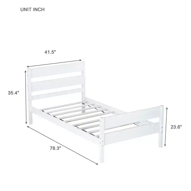 Lit plate-forme double avec tête de lit à lattes horizontales, lit en bois sans sommier pour chambre d'enfant
