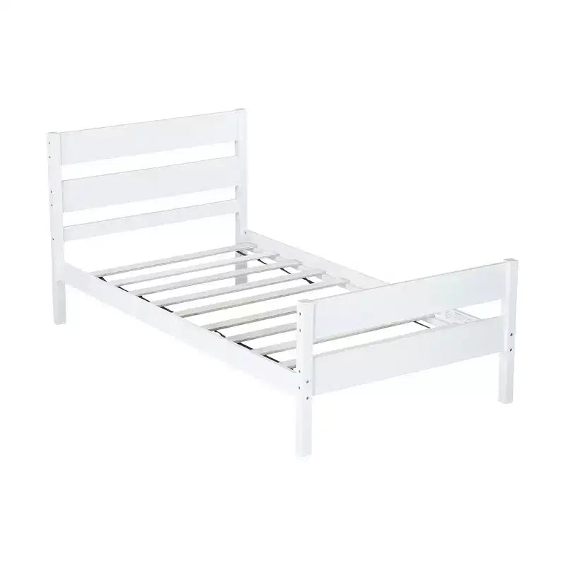 Lit plate-forme double avec tête de lit à lattes horizontales, lit en bois sans sommier pour chambre d'enfant