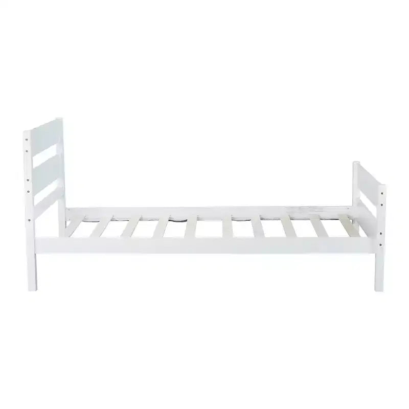 Lit plate-forme double avec tête de lit à lattes horizontales, lit en bois sans sommier pour chambre d'enfant