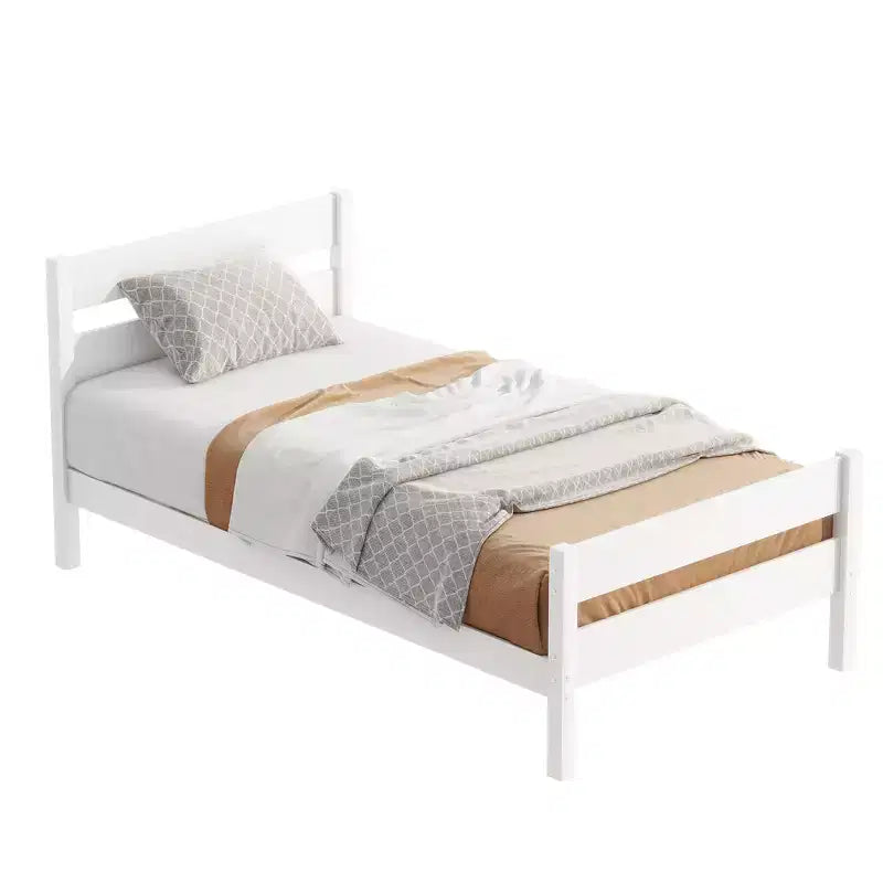 Lit plate-forme double avec tête de lit à lattes horizontales, lit en bois sans sommier pour chambre d'enfant