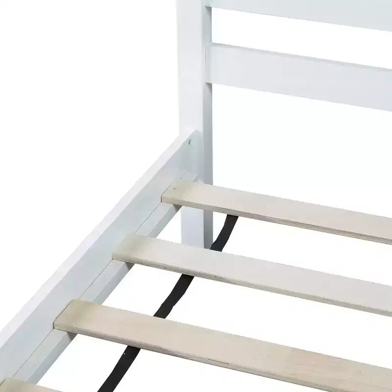 Lit plate-forme double avec tête de lit à lattes horizontales, lit en bois sans sommier pour chambre d'enfant