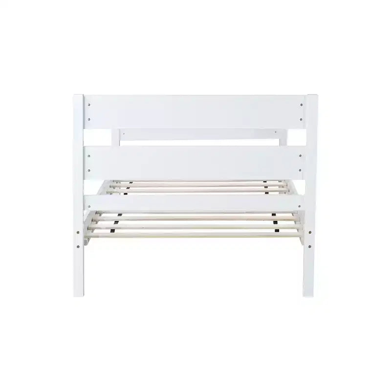 Lit plate-forme double avec tête de lit à lattes horizontales, lit en bois sans sommier pour chambre d'enfant