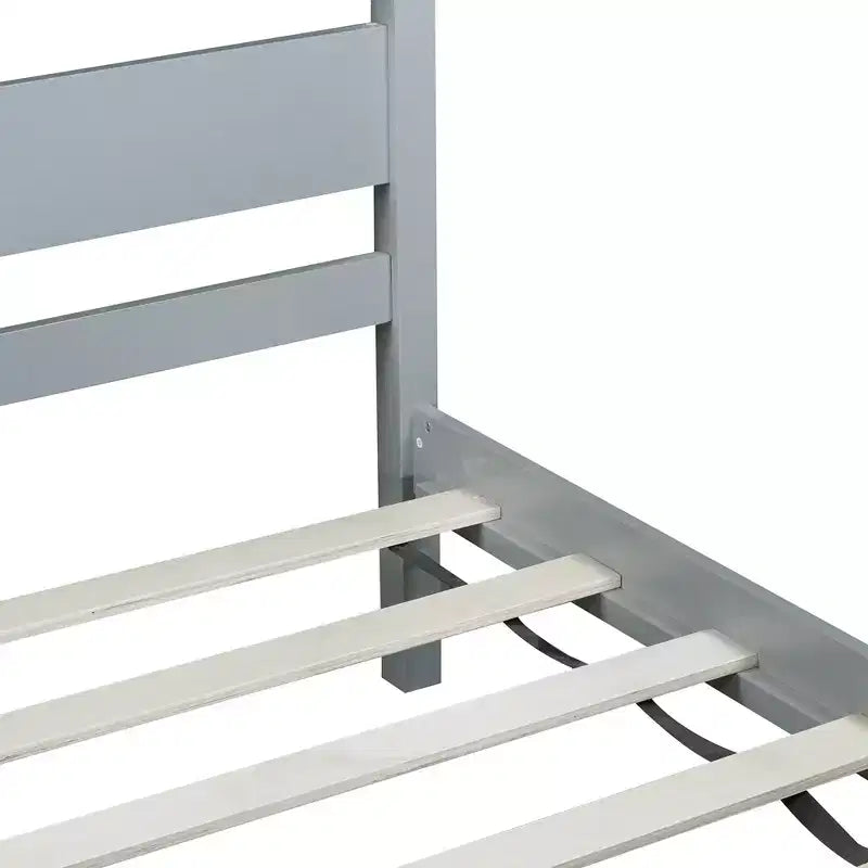 Lit plate-forme double avec tête de lit à lattes horizontales, lit en bois sans sommier pour chambre d'enfant
