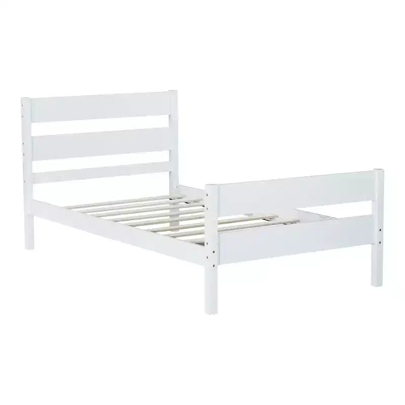 Lit plate-forme double avec tête de lit à lattes horizontales, lit en bois sans sommier pour chambre d'enfant