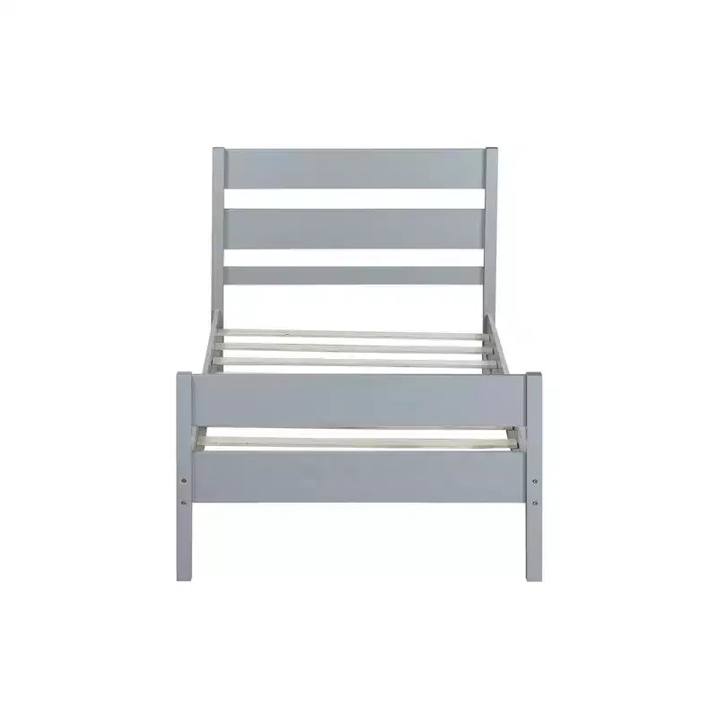 Lit plate-forme double avec tête de lit à lattes horizontales, lit en bois sans sommier pour chambre d'enfant
