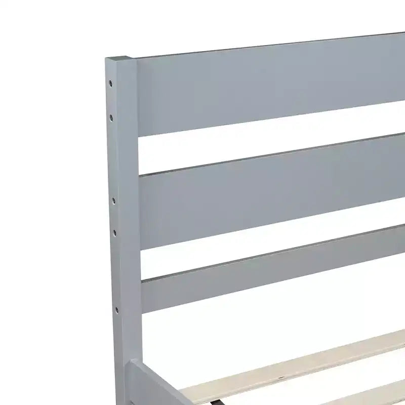 Lit plate-forme double avec tête de lit à lattes horizontales, lit en bois sans sommier pour chambre d'enfant