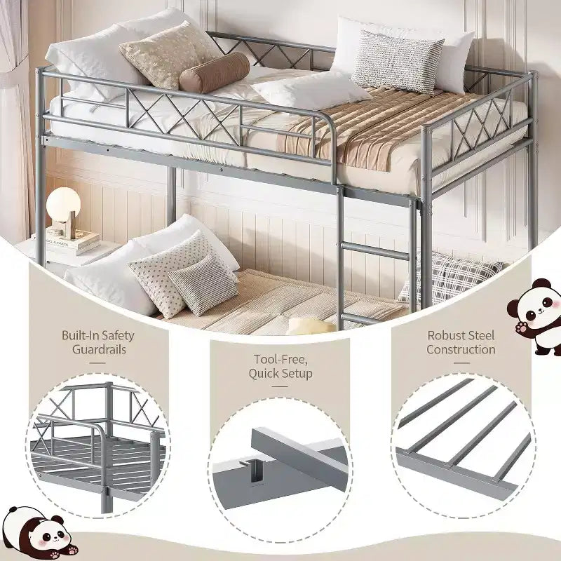 Lit superposé robuste gain de place pour adultes, adolescents et enfants, avec escalier, deux places sur deux places