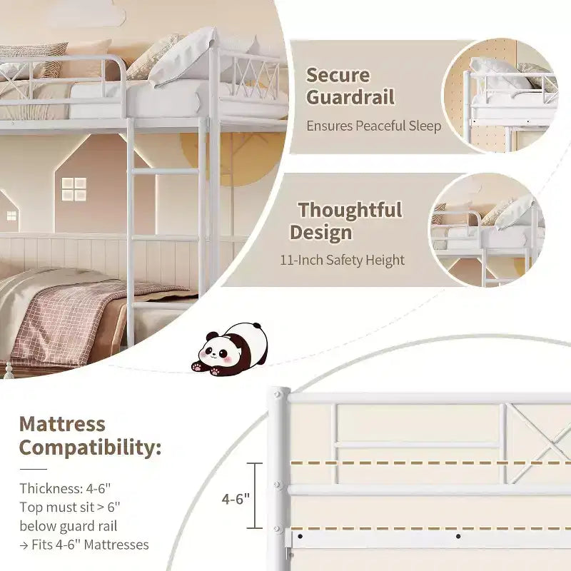 Lit superposé robuste gain de place pour adultes, adolescents et enfants, avec escalier, deux places sur deux places