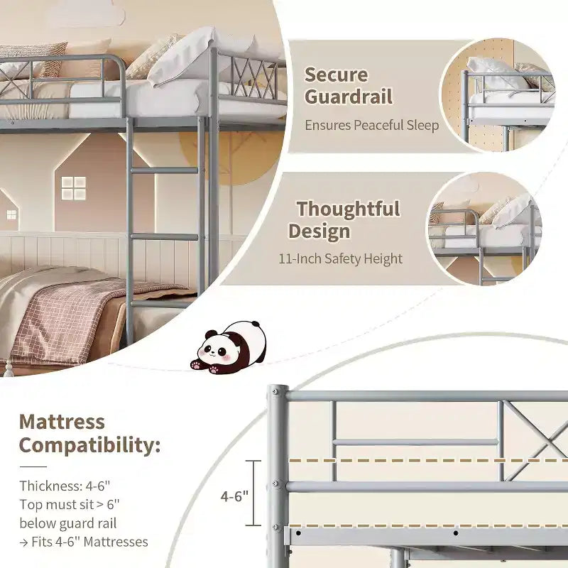 Lit superposé robuste gain de place pour adultes, adolescents et enfants, avec escalier, deux places sur deux places
