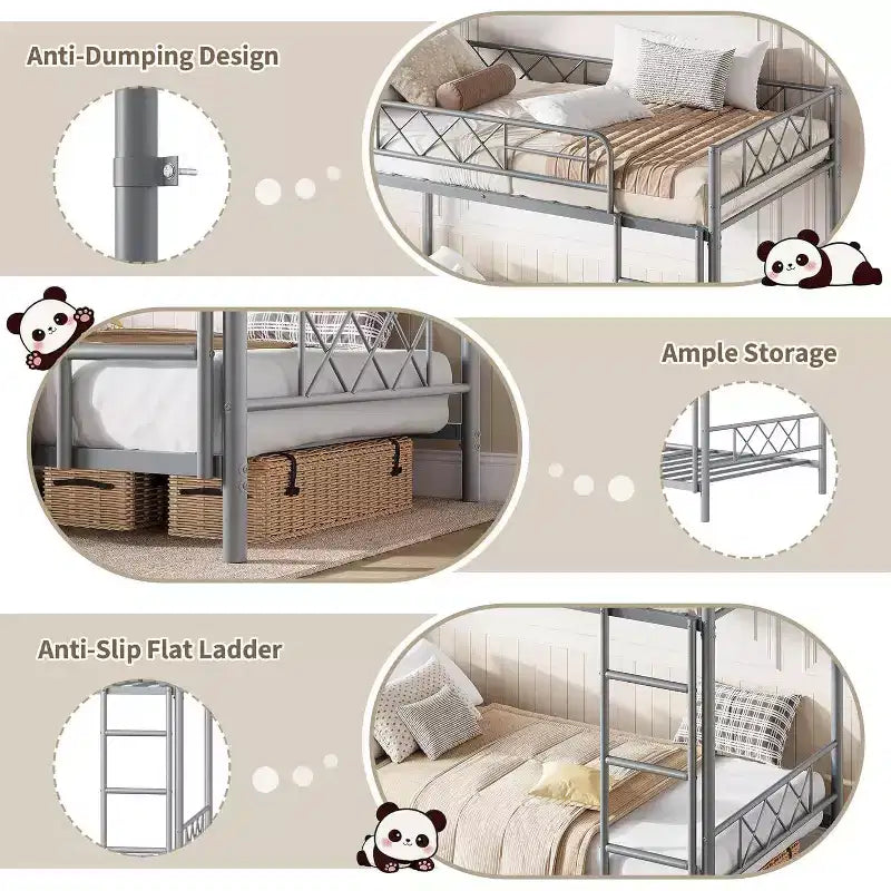 Lit superposé robuste gain de place pour adultes, adolescents et enfants, avec escalier, deux places sur deux places