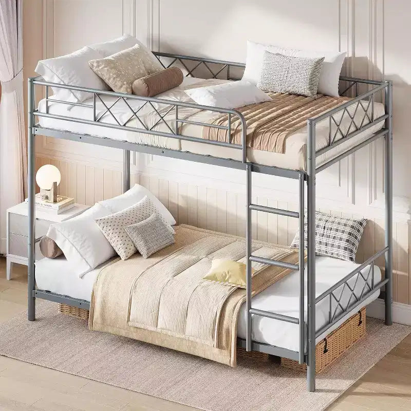 Lit superposé robuste gain de place pour adultes, adolescents et enfants, avec escalier, deux places sur deux places