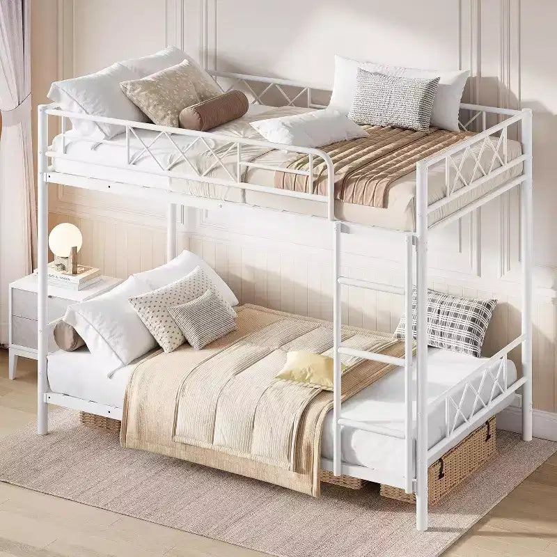 Lit superposé robuste gain de place pour adultes, adolescents et enfants, avec escalier, deux places sur deux places