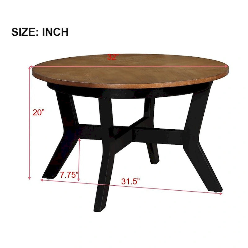 Farmhouse Wood Round Coffee Table with 4 Soild Wood Legs