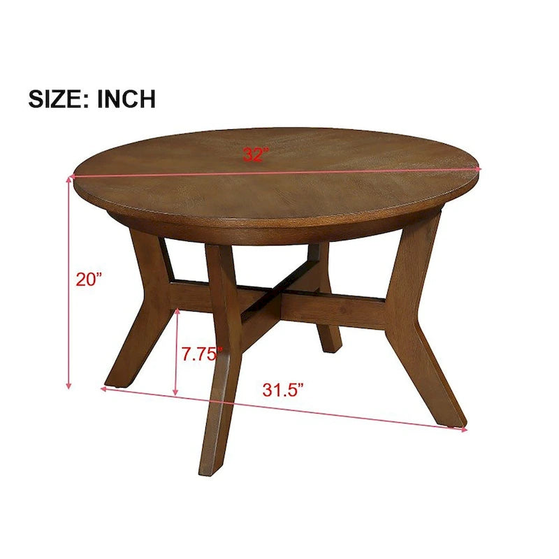 Farmhouse Wood Round Coffee Table with 4 Soild Wood Legs