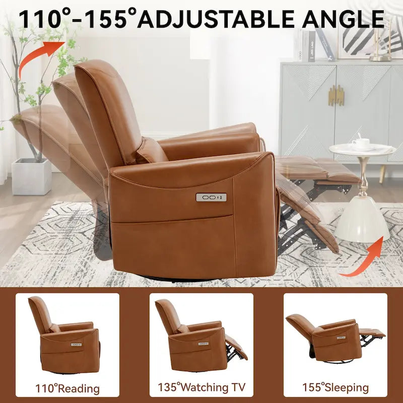 Leatheraire Swivel and Rocker Power Recliner Chair, Heavy Duty Motion Mechanism with USB and Type-C Ports