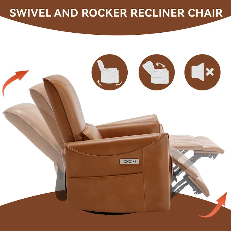 Leatheraire Swivel and Rocker Power Recliner Chair, Heavy Duty Motion Mechanism with USB and Type-C Ports