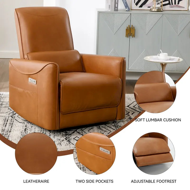 Leatheraire Swivel and Rocker Power Recliner Chair, Heavy Duty Motion Mechanism with USB and Type-C Ports