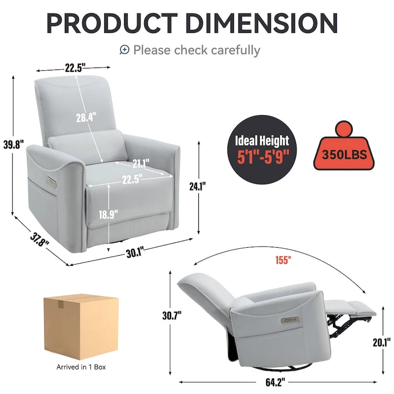 Leatheraire Swivel and Rocker Power Recliner Chair, Heavy Duty Motion Mechanism with USB and Type-C Ports