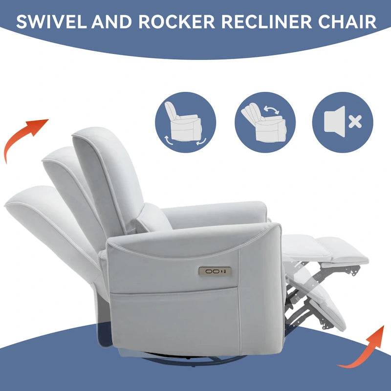 Leatheraire Swivel and Rocker Power Recliner Chair, Heavy Duty Motion Mechanism with USB and Type-C Ports