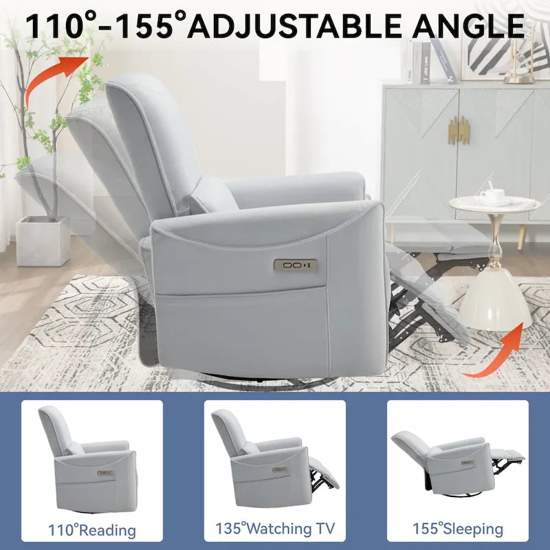 Leatheraire Swivel and Rocker Power Recliner Chair, Heavy Duty Motion Mechanism with USB and Type-C Ports
