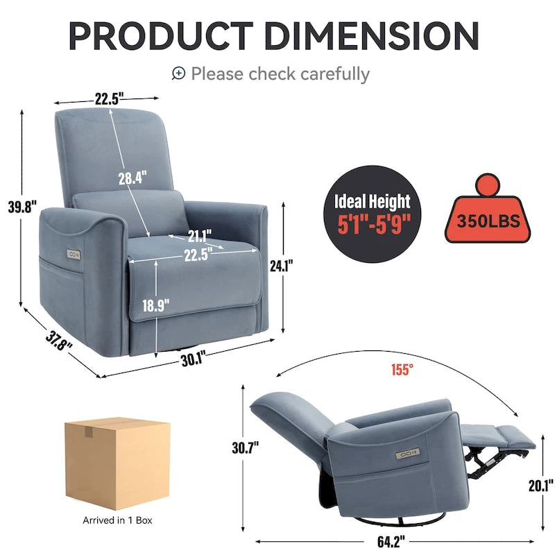 Leatheraire Swivel and Rocker Power Recliner Chair, Heavy Duty Motion Mechanism with USB and Type-C Ports