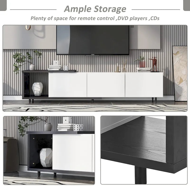 White Modern Extendable TV Stand with 3 Drawers and Shelf for TVs Up to 80