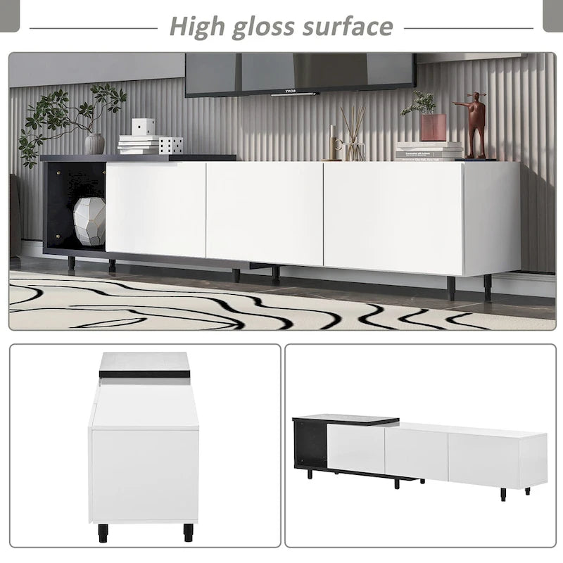 White Modern Extendable TV Stand with 3 Drawers and Shelf for TVs Up to 80