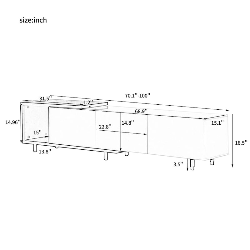 White Modern Extendable TV Stand with 3 Drawers and Shelf for TVs Up to 80