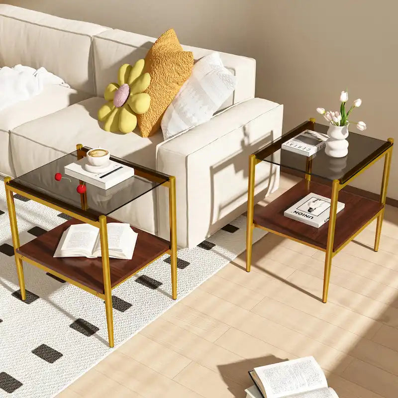 Coffee Table and End tables Set of 3, Tempered Glass Table with MDF layer, Modern Tables for Living Room , Gray Glass