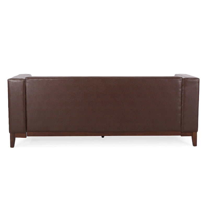 Dark Brown 80.75 Modern Button Tufted 3-Seater Sofa with Wood Legs