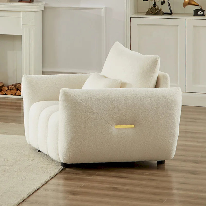 Beige 39.7 Teddy Fabric Lounge Chair with Plastic Legs