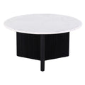 Luxurious Round Mable Topped Pedestal Coffee Table, Living Room Sofa Side Table, White/Black