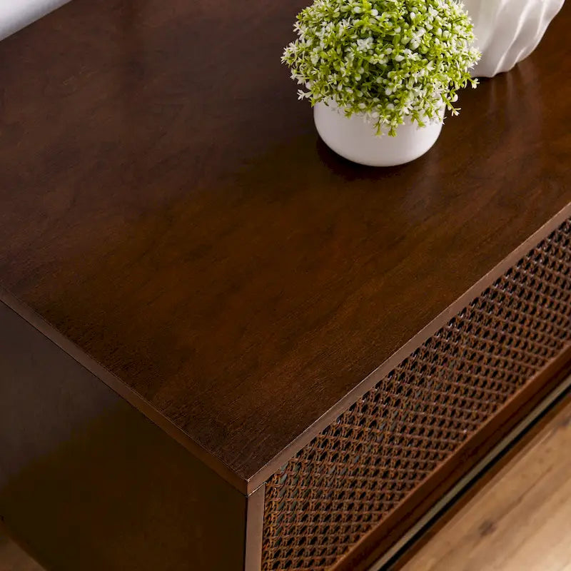59 TV Stand with Open Shelves & Rattan Doors for 65 TVs