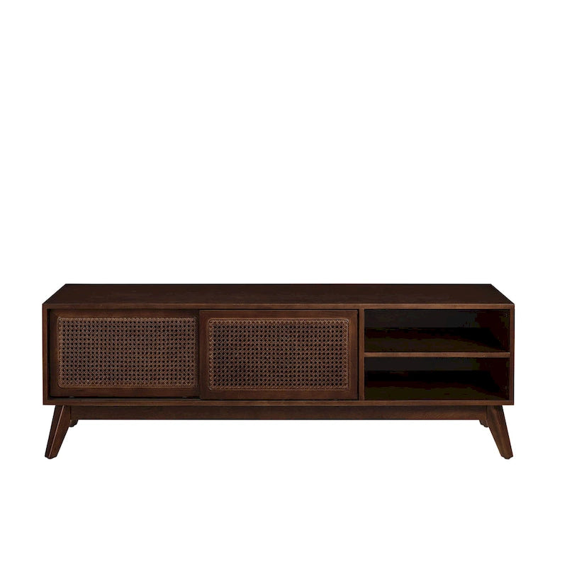 59 TV Stand with Open Shelves & Rattan Doors for 65 TVs