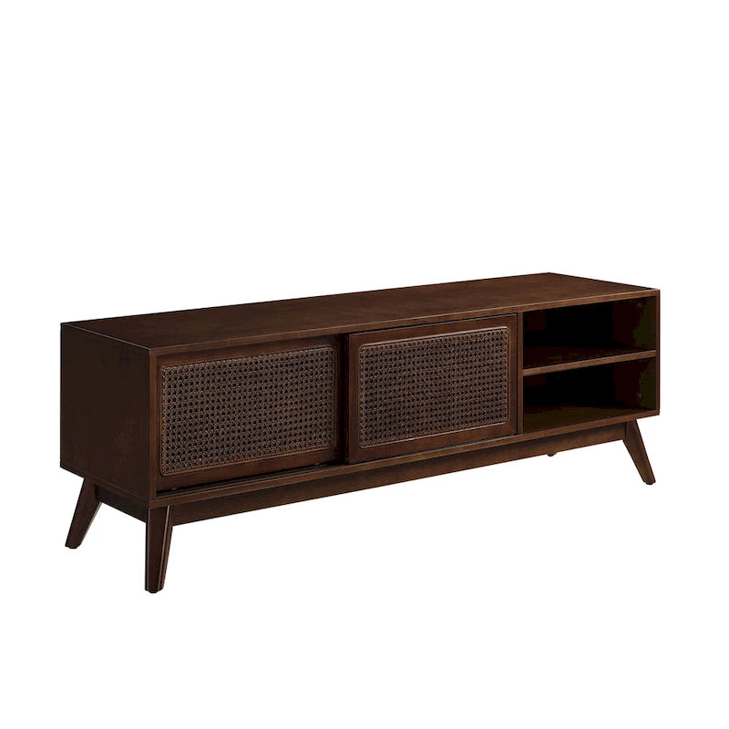59 TV Stand with Open Shelves & Rattan Doors for 65 TVs