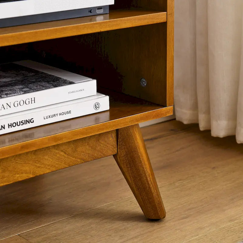 59 TV Stand with Open Shelves & Rattan Doors for 65 TVs