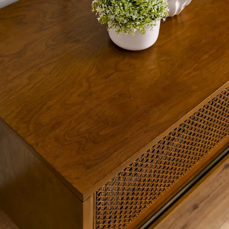 59 TV Stand with Open Shelves & Rattan Doors for 65 TVs