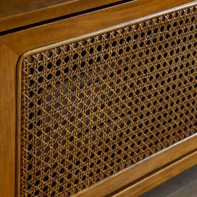 59 TV Stand with Open Shelves & Rattan Doors for 65 TVs