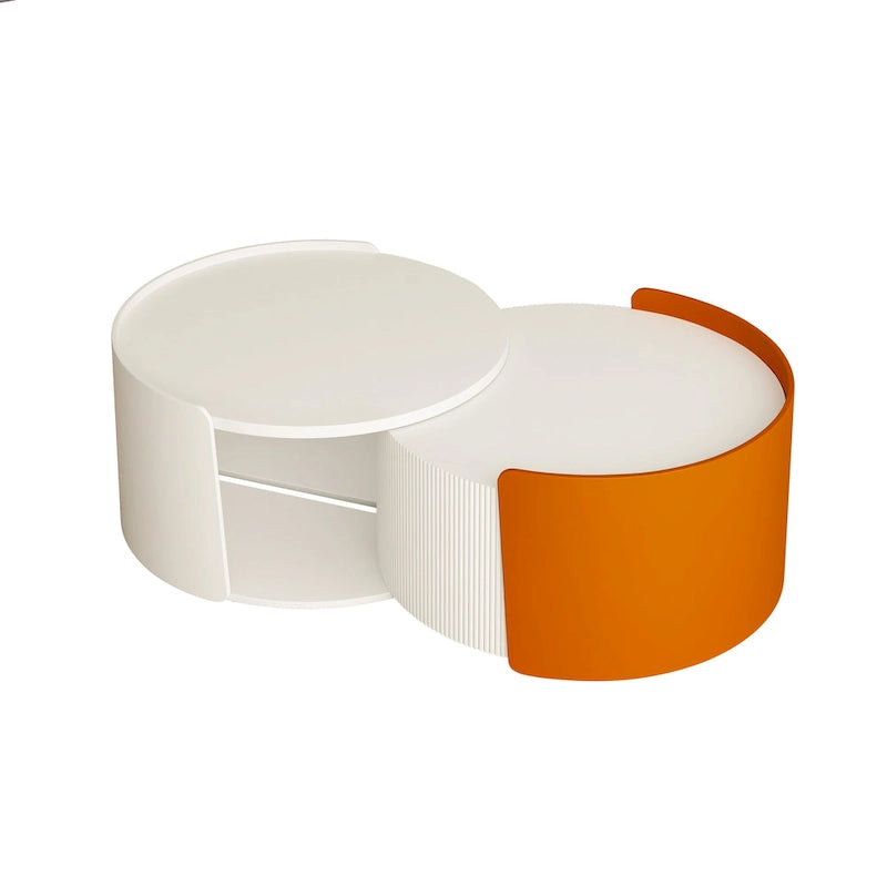 Nesting Coffee Table, Round Nesting Tables and End Tables for Small Space, Modern Side Tables with Extendable Sliding Tabletop