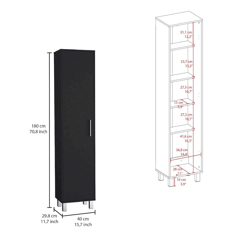 70 Tall Storage Cabinet Broom Closet with Broom Hangers,and Four Shelves