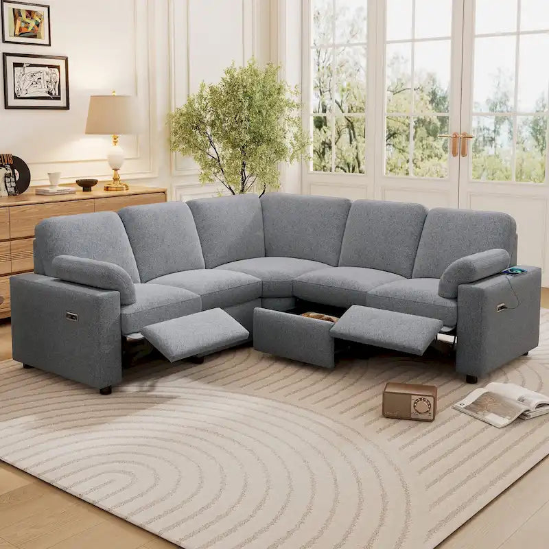 89 Power Recliner Sectional Sofa Home Theater Reclining Sofa with Two USB Ports, Two Storage Drawers for Living Room, Beige