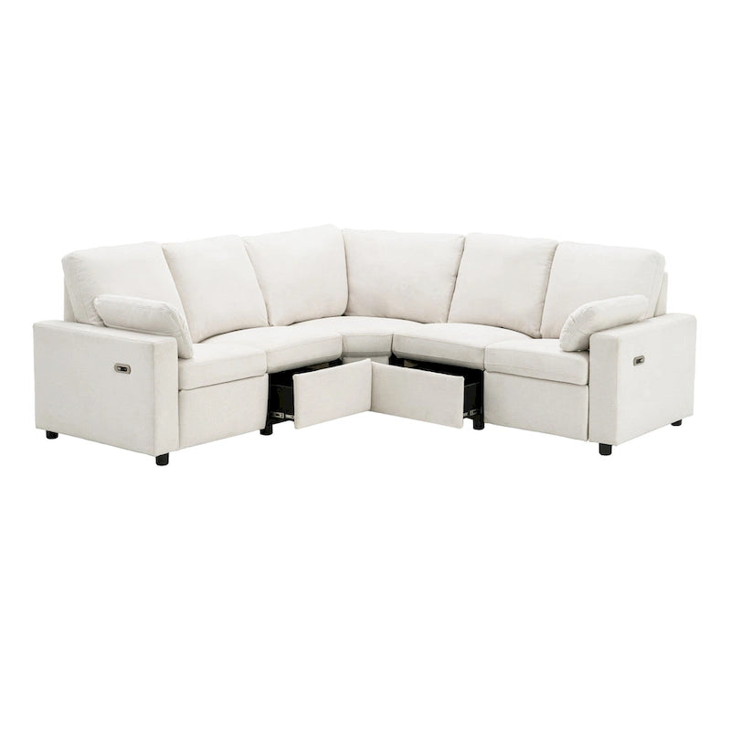 89 Power Recliner Sectional Sofa Home Theater Reclining Sofa with Two USB Ports, Two Storage Drawers for Living Room, Beige