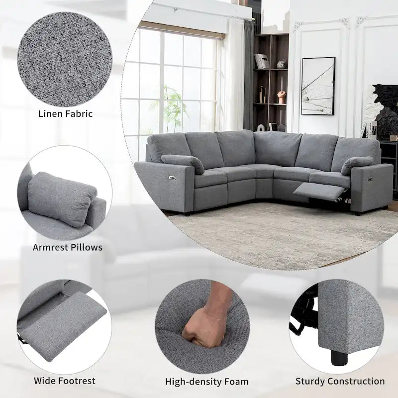 89 Power Recliner Sectional Sofa Home Theater Reclining Sofa with Two USB Ports, Two Storage Drawers for Living Room, Beige