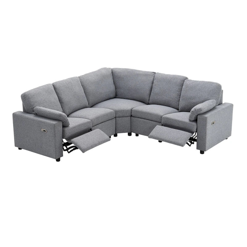 89 Power Recliner Sectional Sofa Home Theater Reclining Sofa with Two USB Ports, Two Storage Drawers for Living Room, Beige